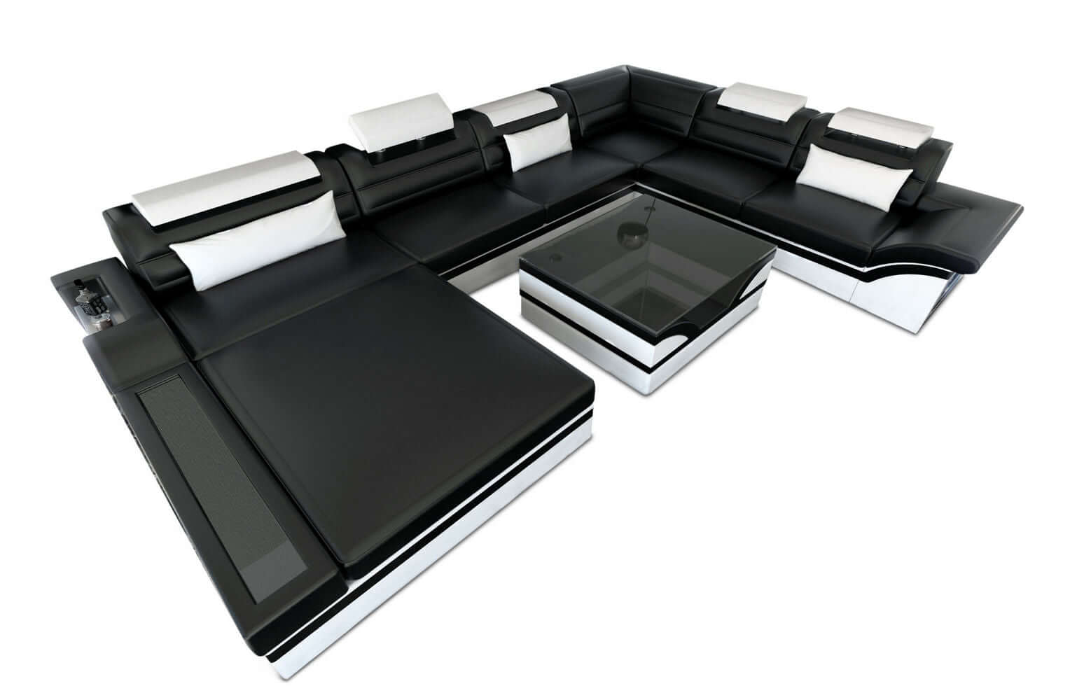 Mini XXL Wohnlandschaft Mezzo aus Leder schwarz-weiß