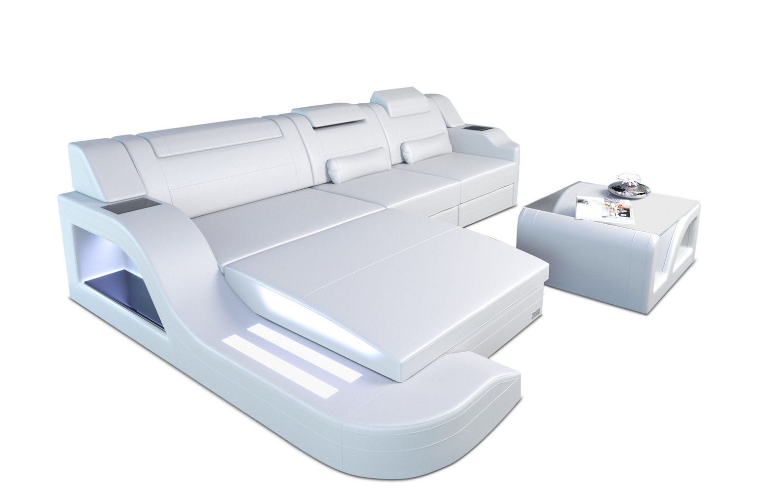 Design Ledersofa Palermo L-Form mit LED weiß