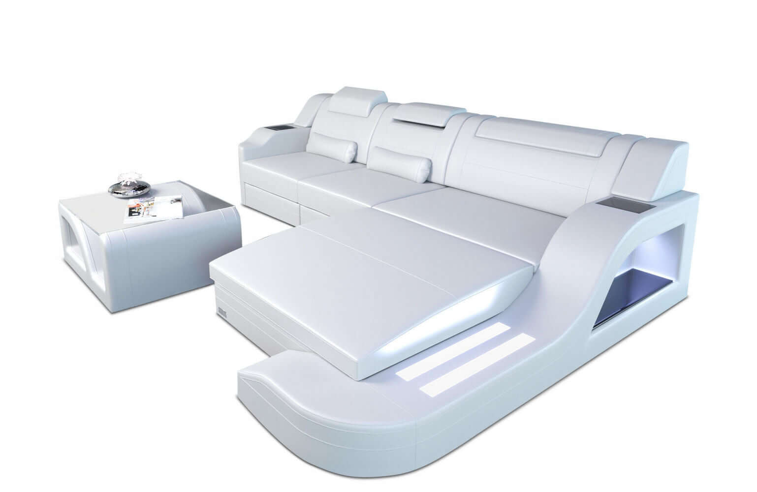 Mini Ecksofa Palermo L-Form aus Leder weiß