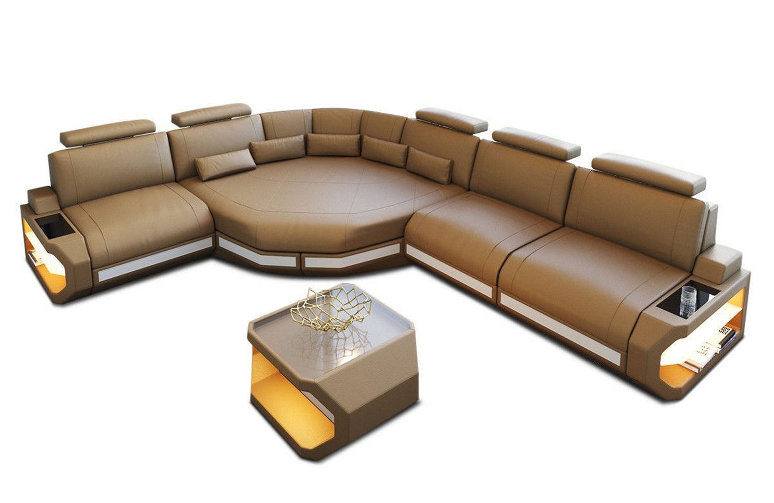 Ecksofa Asti – Leder für höchsten Komfort sandbeige-weiß