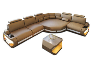 Ecksofa Asti – Leder für höchsten Komfort in Kunstleder und der Farbe Sandbeige und Weiß - Ausrichtung rechts
