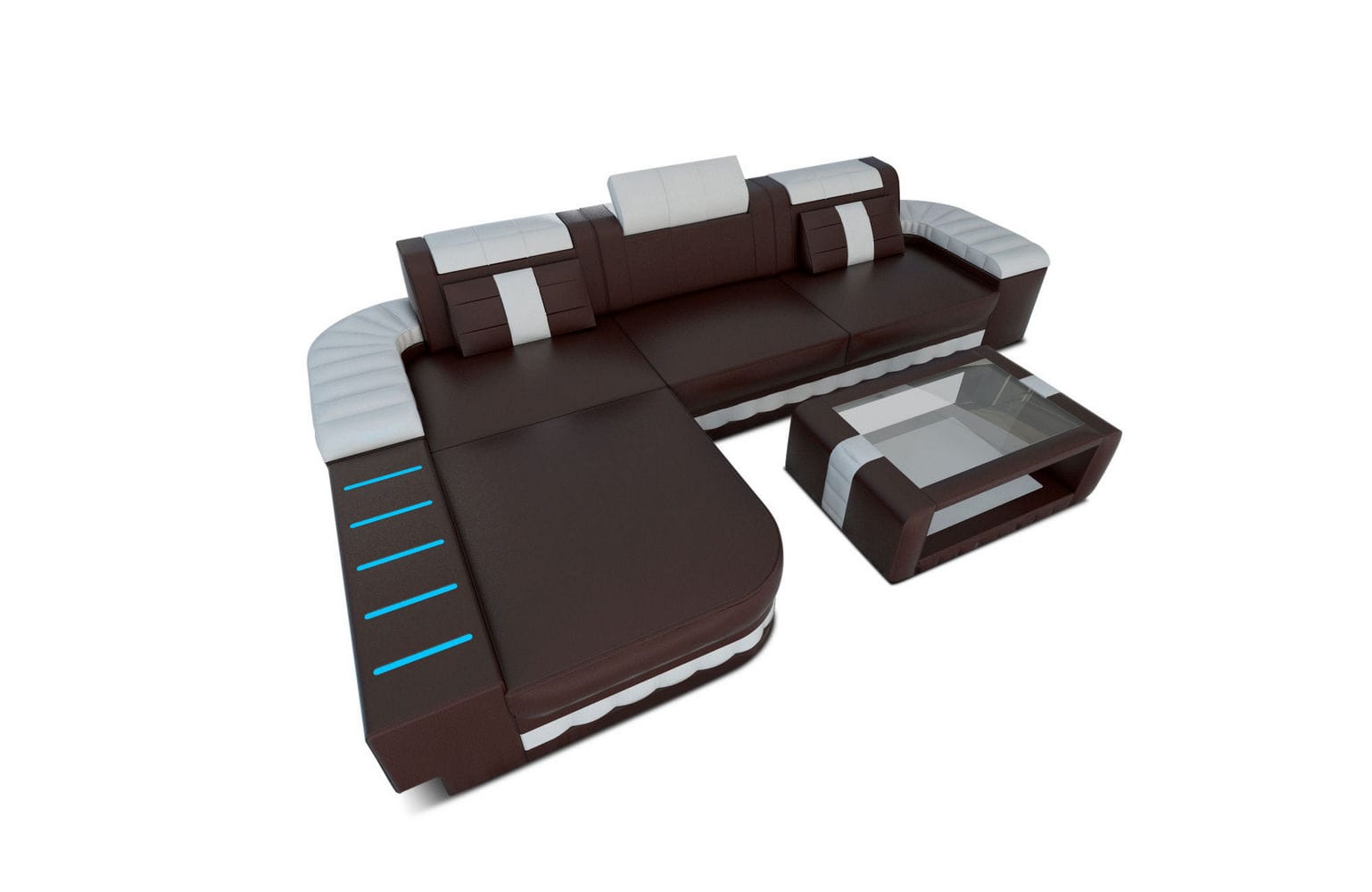 Ecksofa Bellagio L Form dunkelbraun-weiß