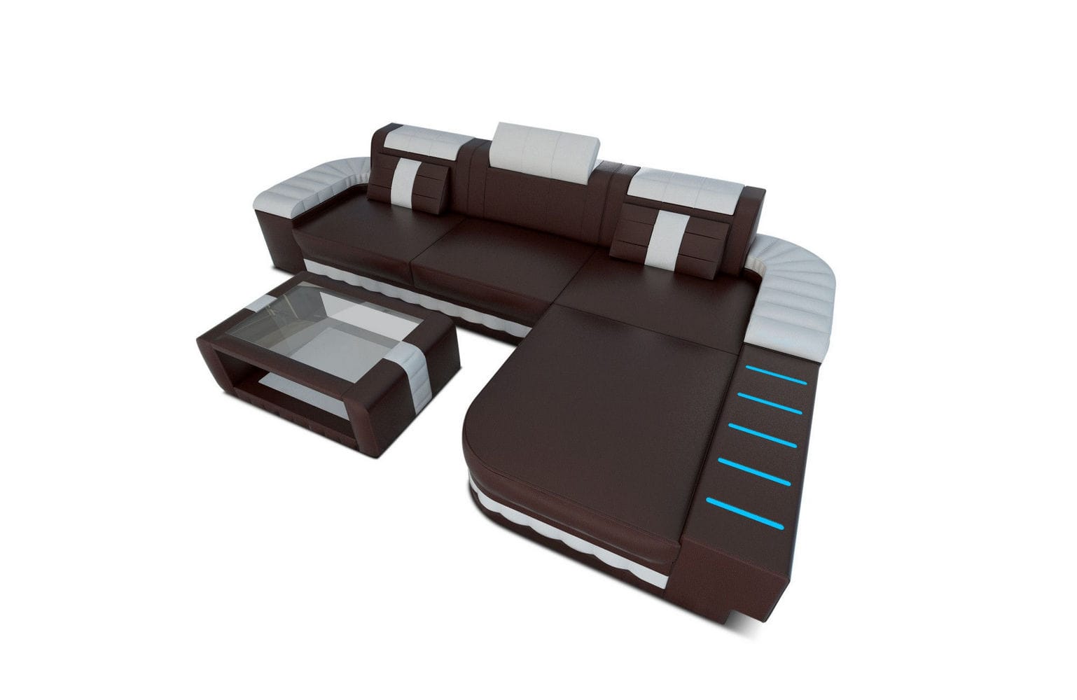 Designersofa Bellagio L-Form mit LED dunkelbraun-weiß