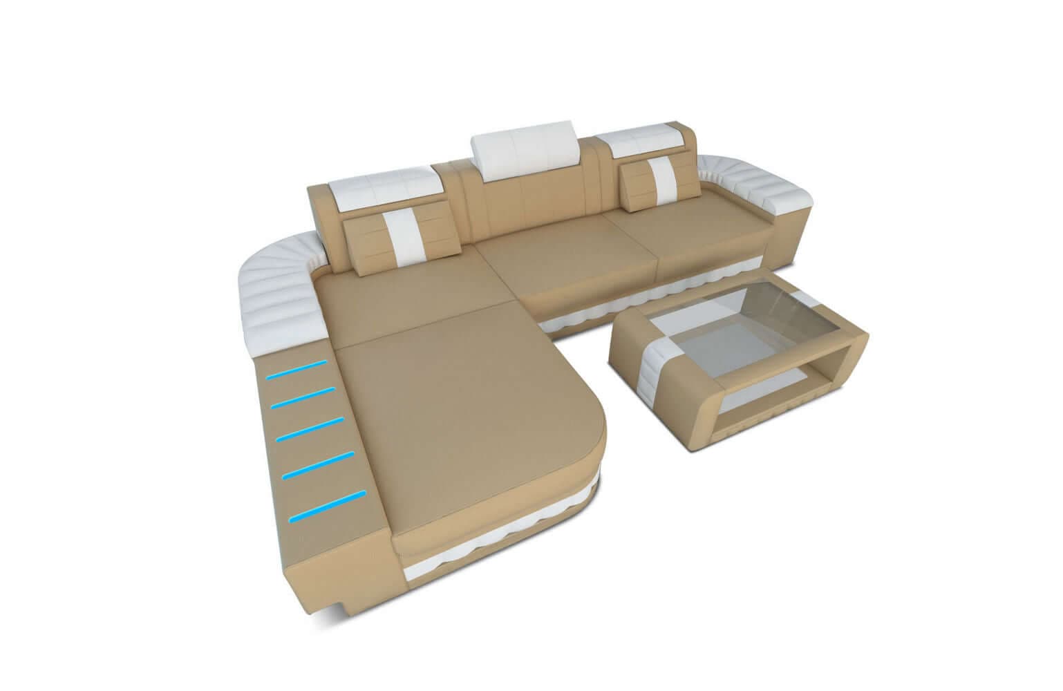 Mini Couch Bellagio L-Form in Leder sandbeige-weiß