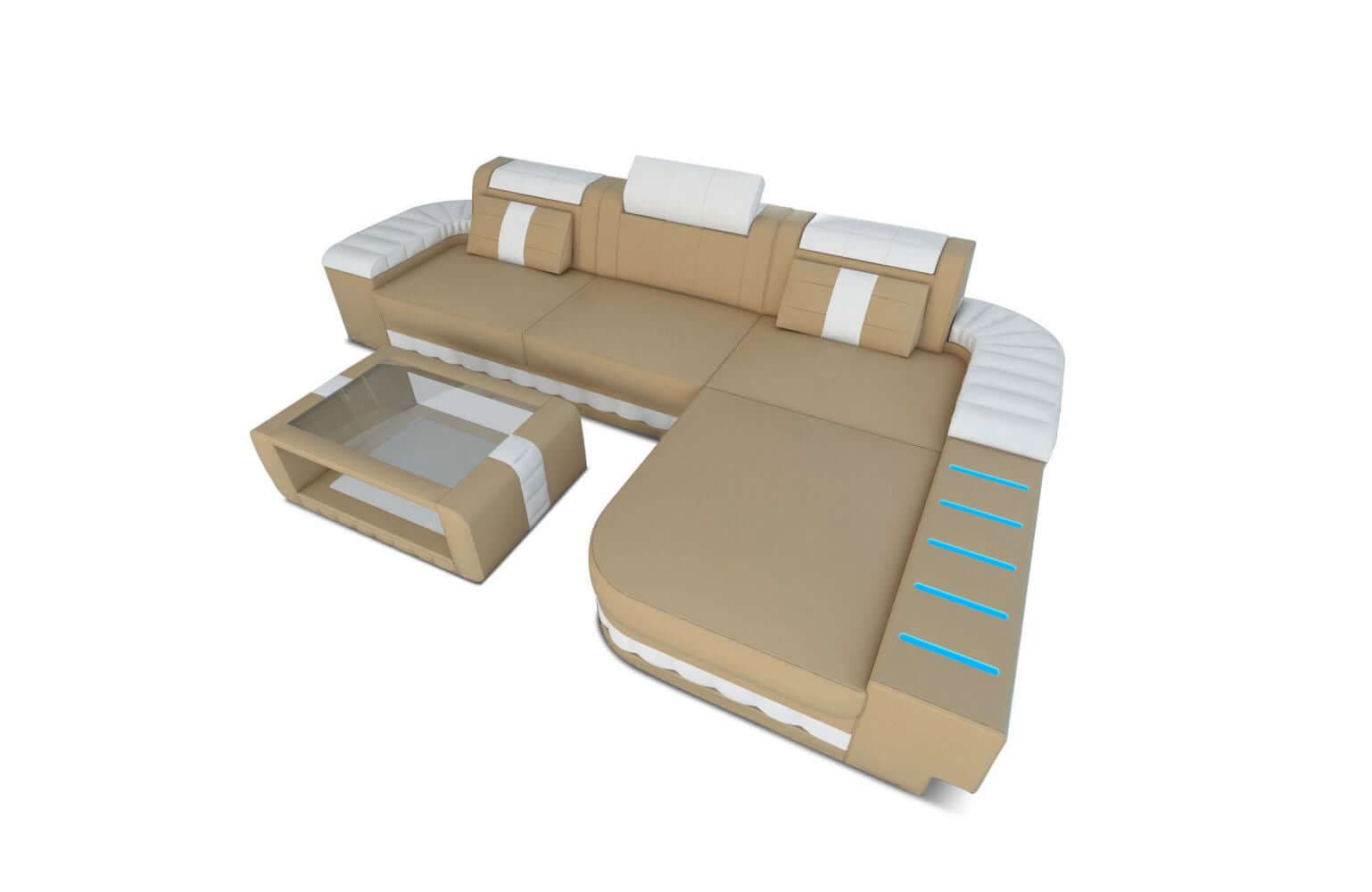 Mini Couch Bellagio L Form in Leder sandbeige-weiß