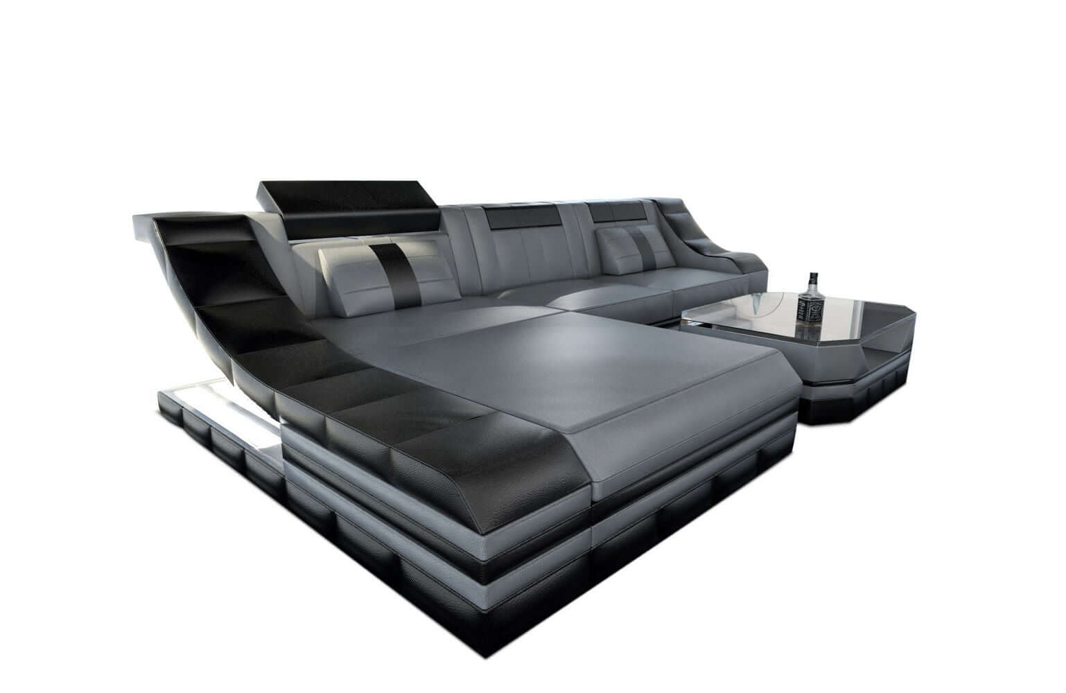 Mini Leder Ecksofa Turino L-Form Grau-Schwarz