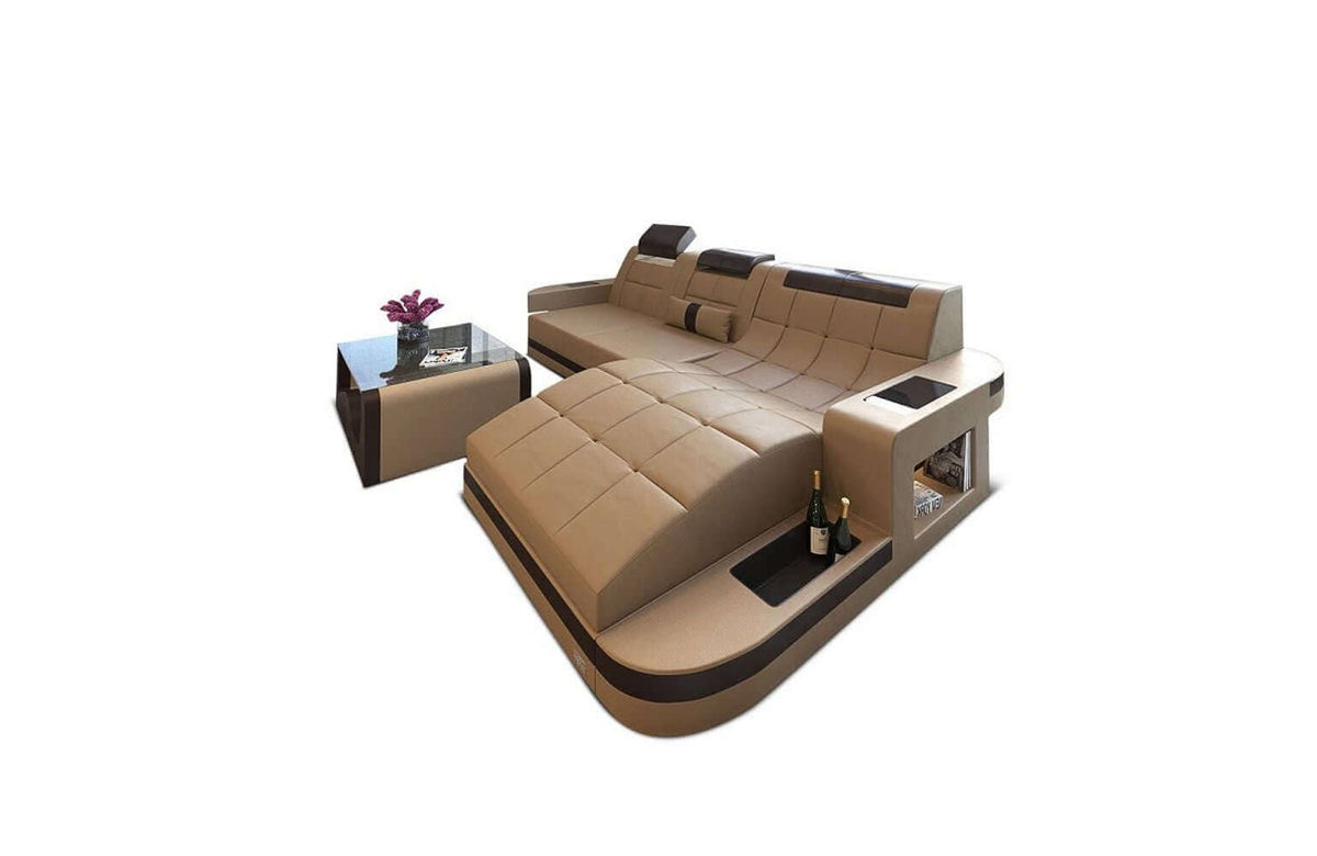 Design Ledersofa Wave L-Form mit LED