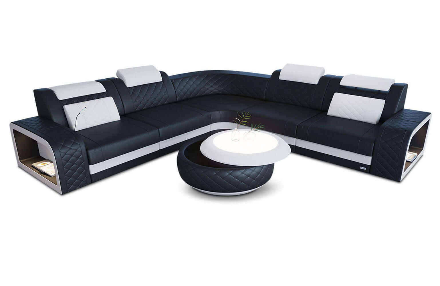Mini Ecksofa Foggia Leder Schwarz-Weiß