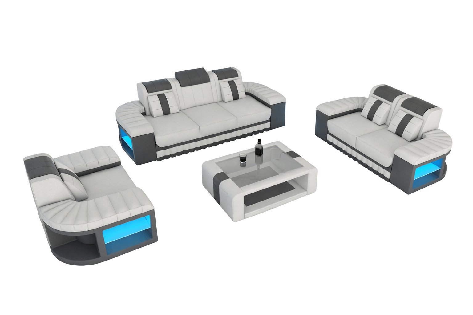 Design Sofagarnitur Bellagio 3er, 2er, 1er Set Weiß-Grau