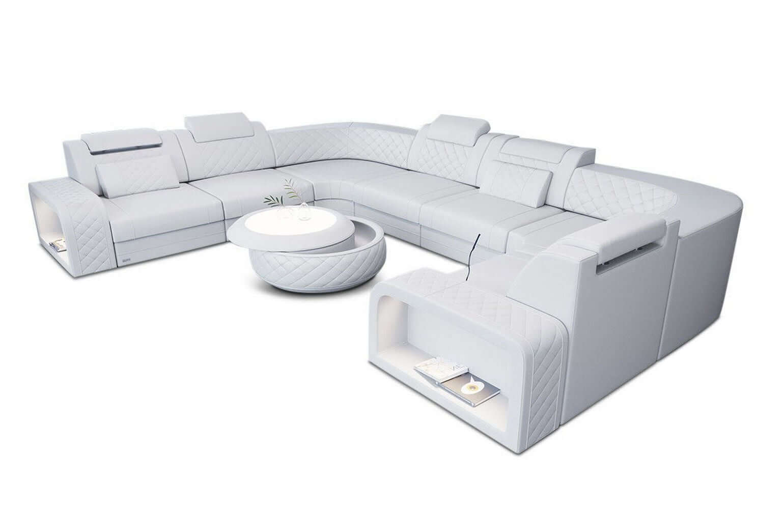 Mini Sofa Foggia U-Form aus Leder weiß