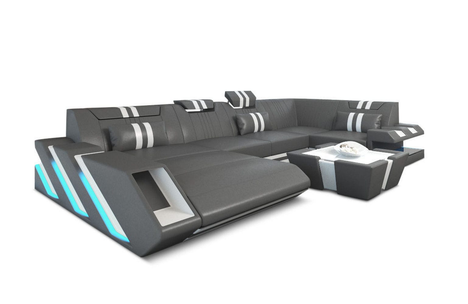 Ledercouch Apollonia U-Form – Komfort & Stil grau-weiß
