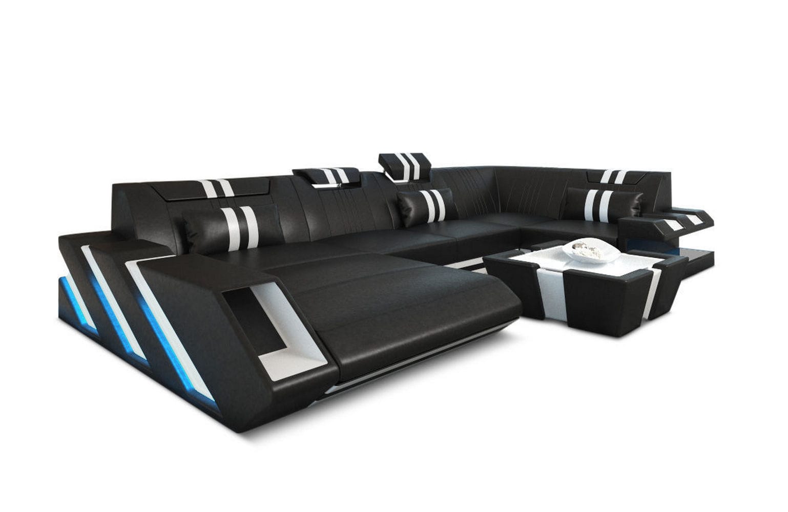Wohnlandschaft Couch Apollonia U Form schwarz-weiß