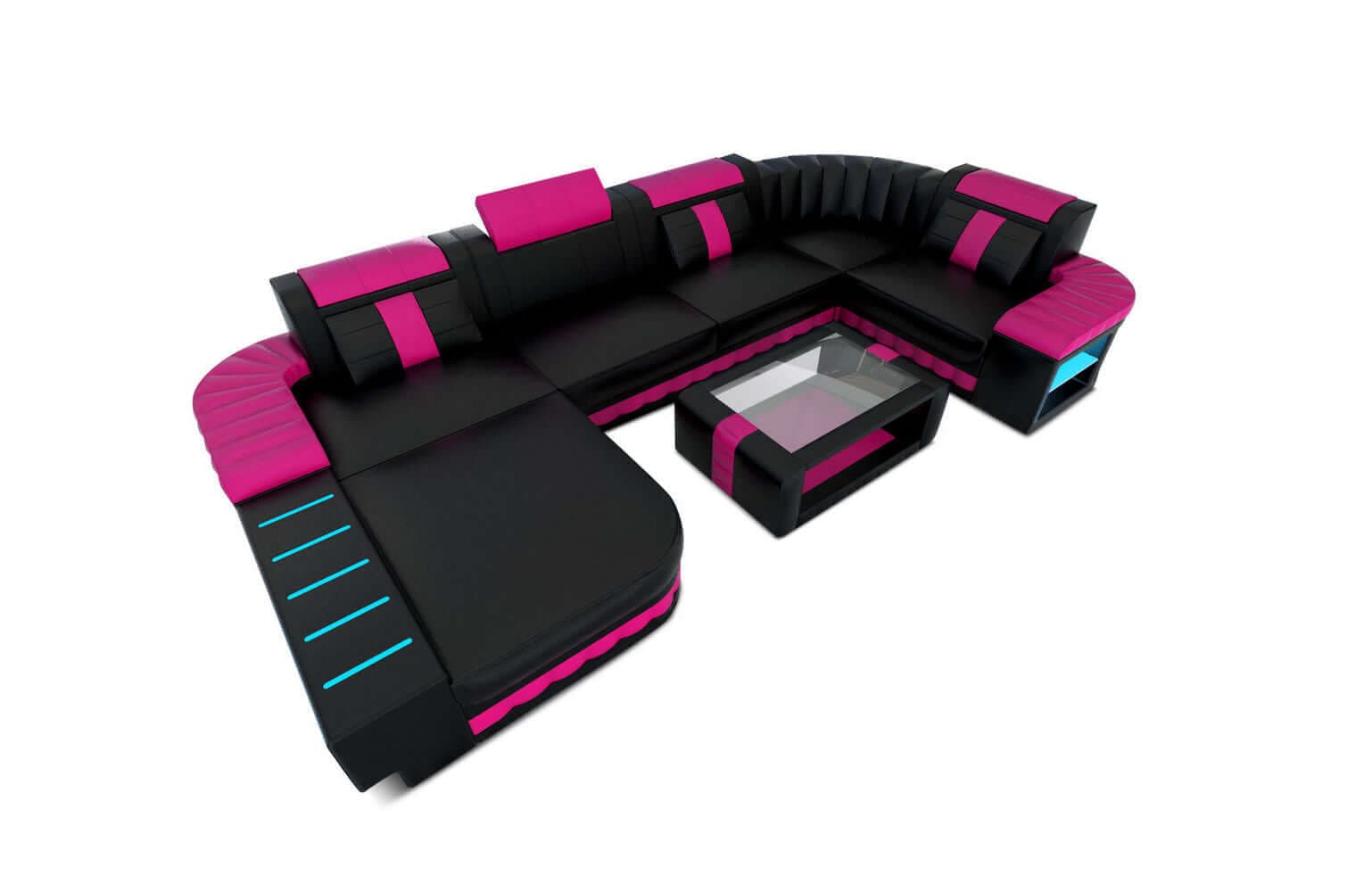 Mini Wohnlandschaft Bellagio U Form schwarz-pink
