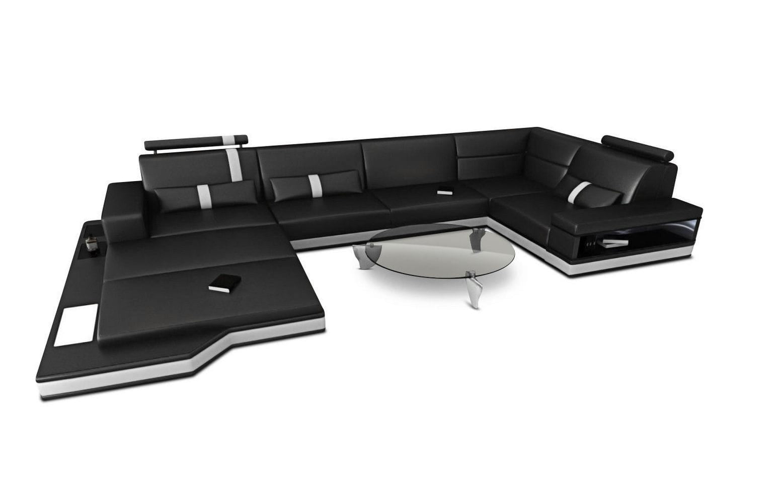 Sofa Messana U-Form in Leder schwarz-weiß