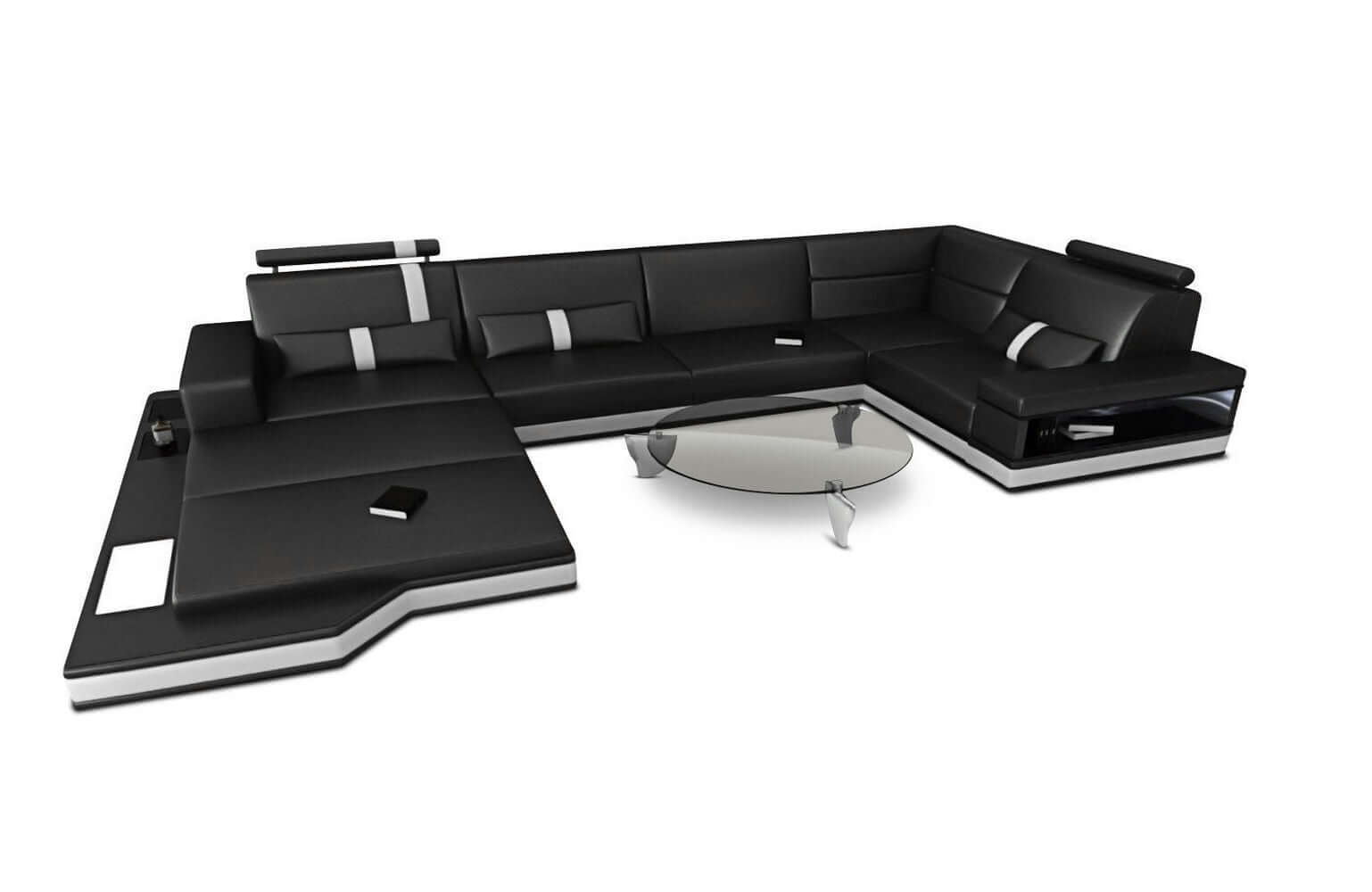 Mini Ledersofa Wohnlandschaft Messana – Komfort & Stil Schwarz-Weiß