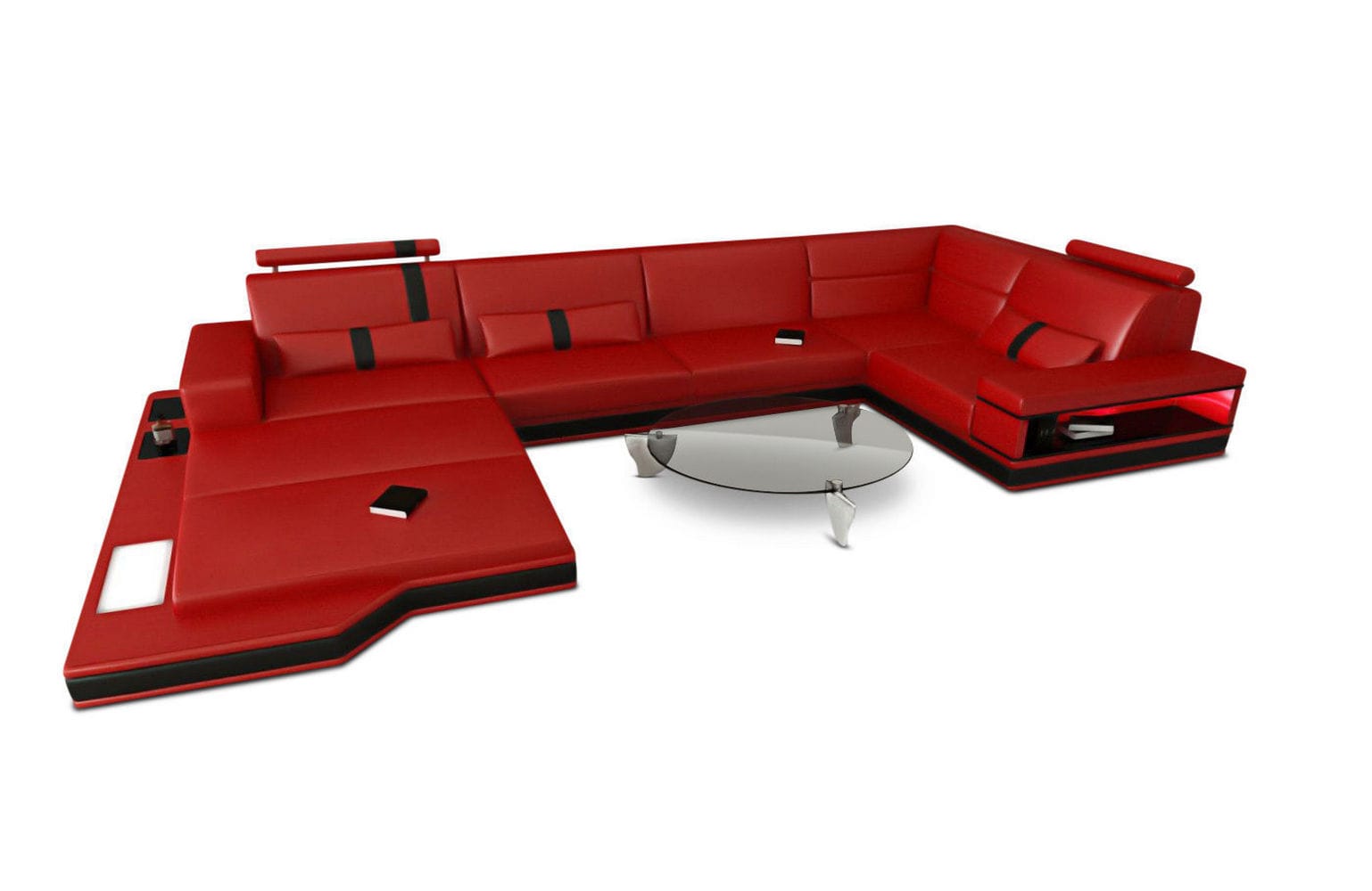 Ledersofa Wohnlandschaft Messana rot-schwarz