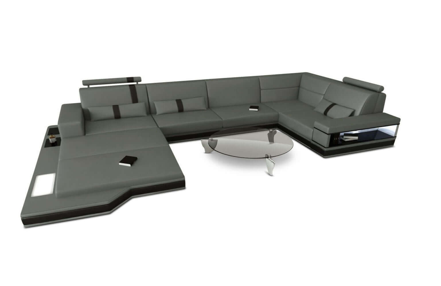 Mini Sofa Messana U-Form in Leder Grau-Schwarz