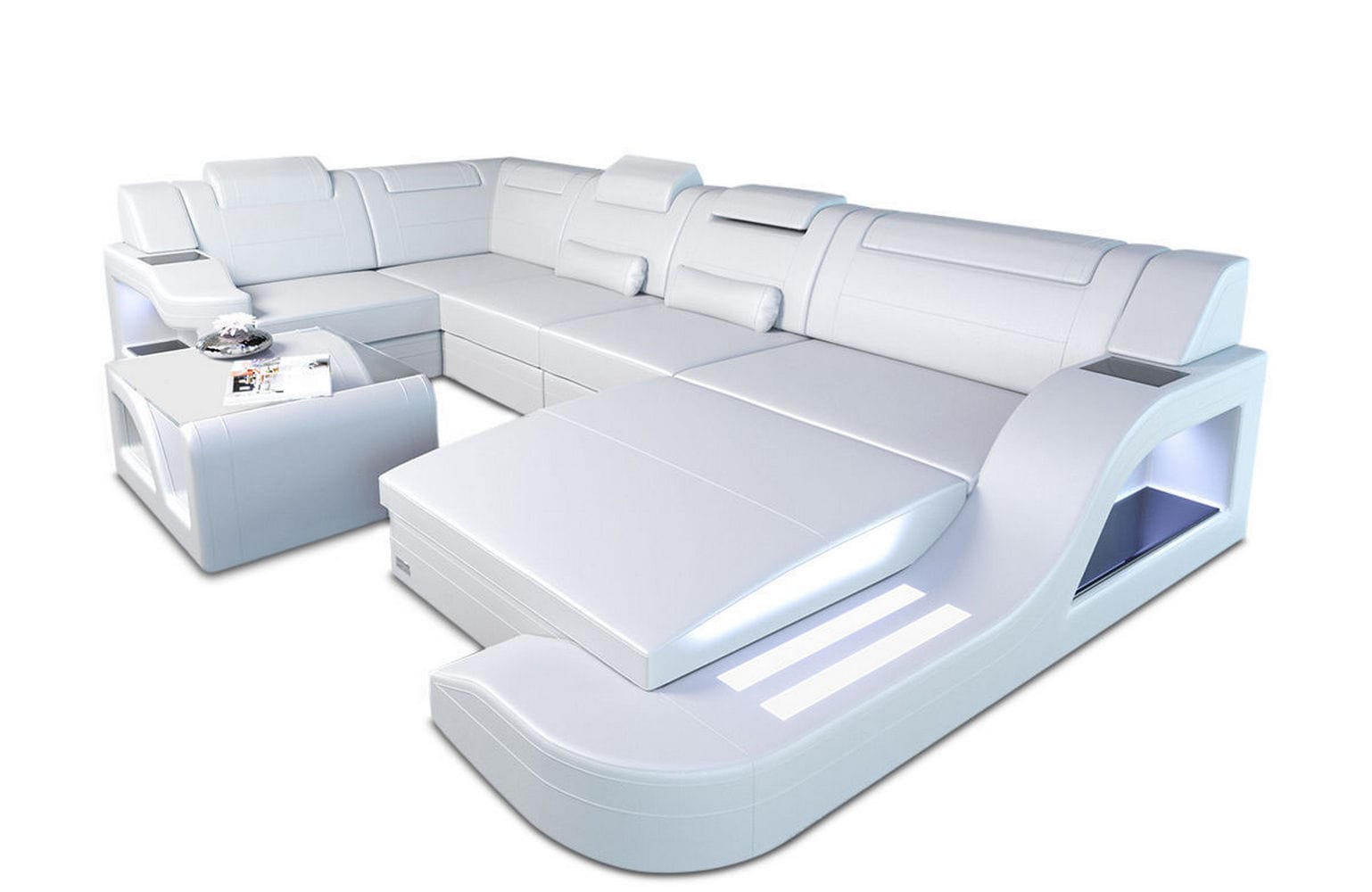 Design Wohnlandschaft Palermo U-Form mit LED weiß