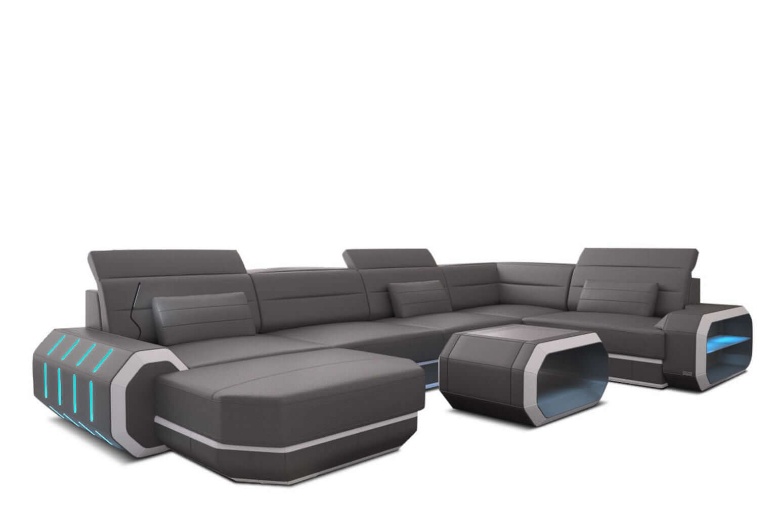 Mini Wohnlandschaft Roma XL U-Form in Leder Grau-Weiß