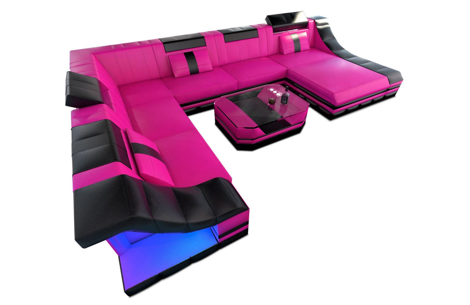 Design Wohnlandschaft Turino XL mit LED pink-schwarz