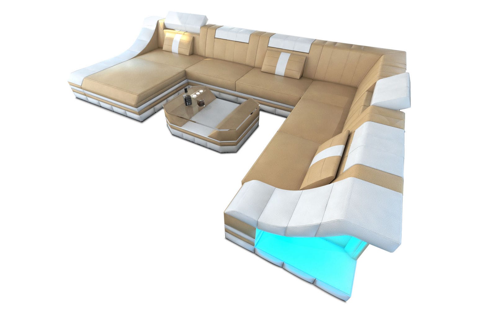 Design Wohnlandschaft Turino XL mit LED sandbeige-weiß