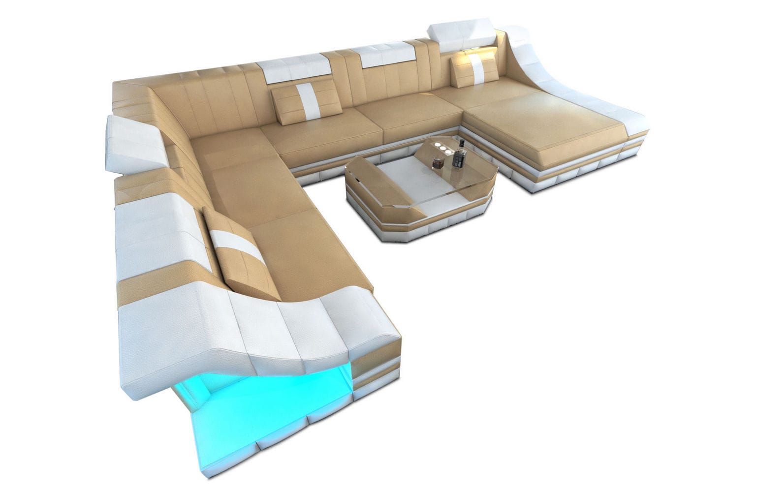 Design Wohnlandschaft Turino XL mit LED sandbeige-weiß