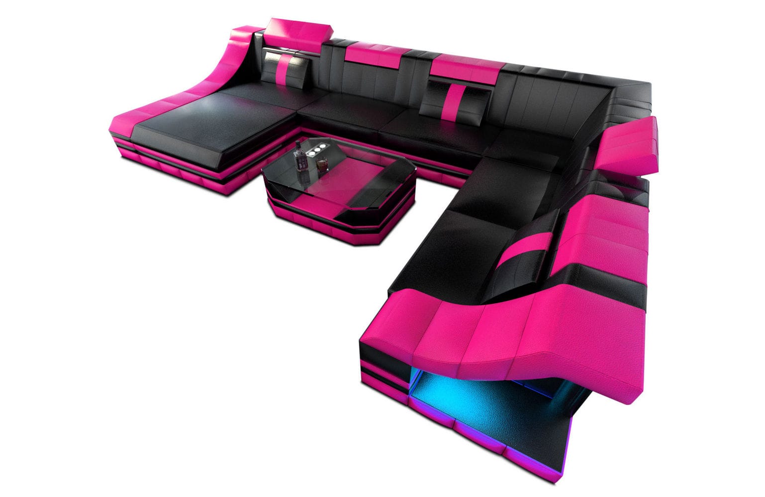 Design Wohnlandschaft Turino XL mit LED schwarz-pink