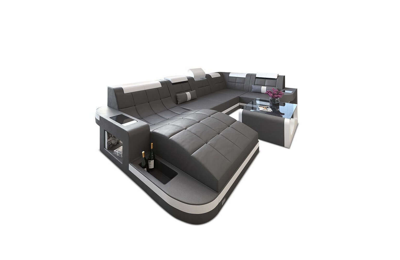 Mini Relax Wohnlandschaft Wave mit LED – Komfort Grau-Weiß