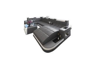 Relax-Wohnlandschaft Wave mit LED-Beleuchtung in Kunstleder und der Farbe Grau und Weiß - Ausrichtung rechts