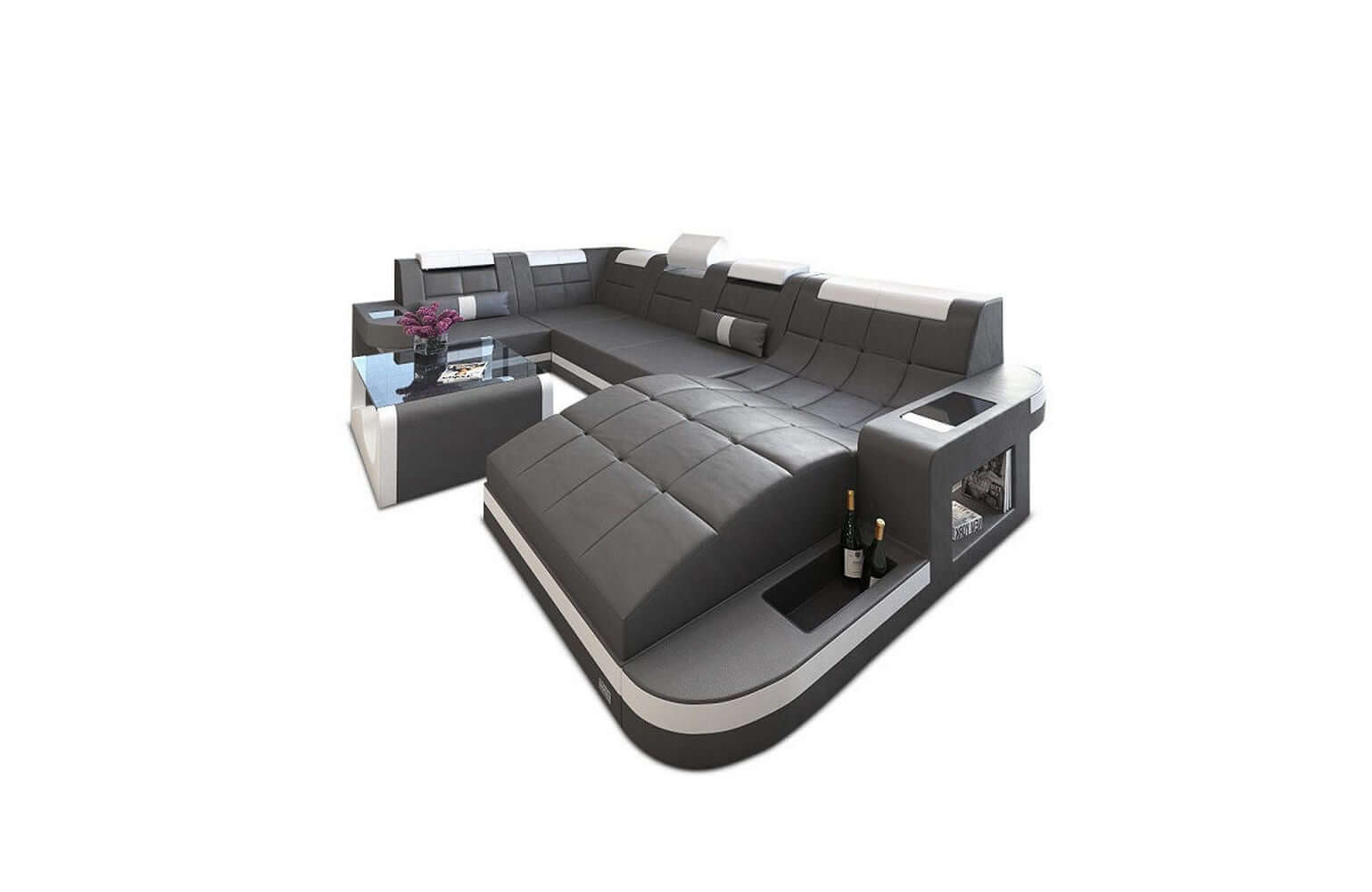 Mini Relax Wohnlandschaft Wave mit LED – Komfort Grau-Weiß