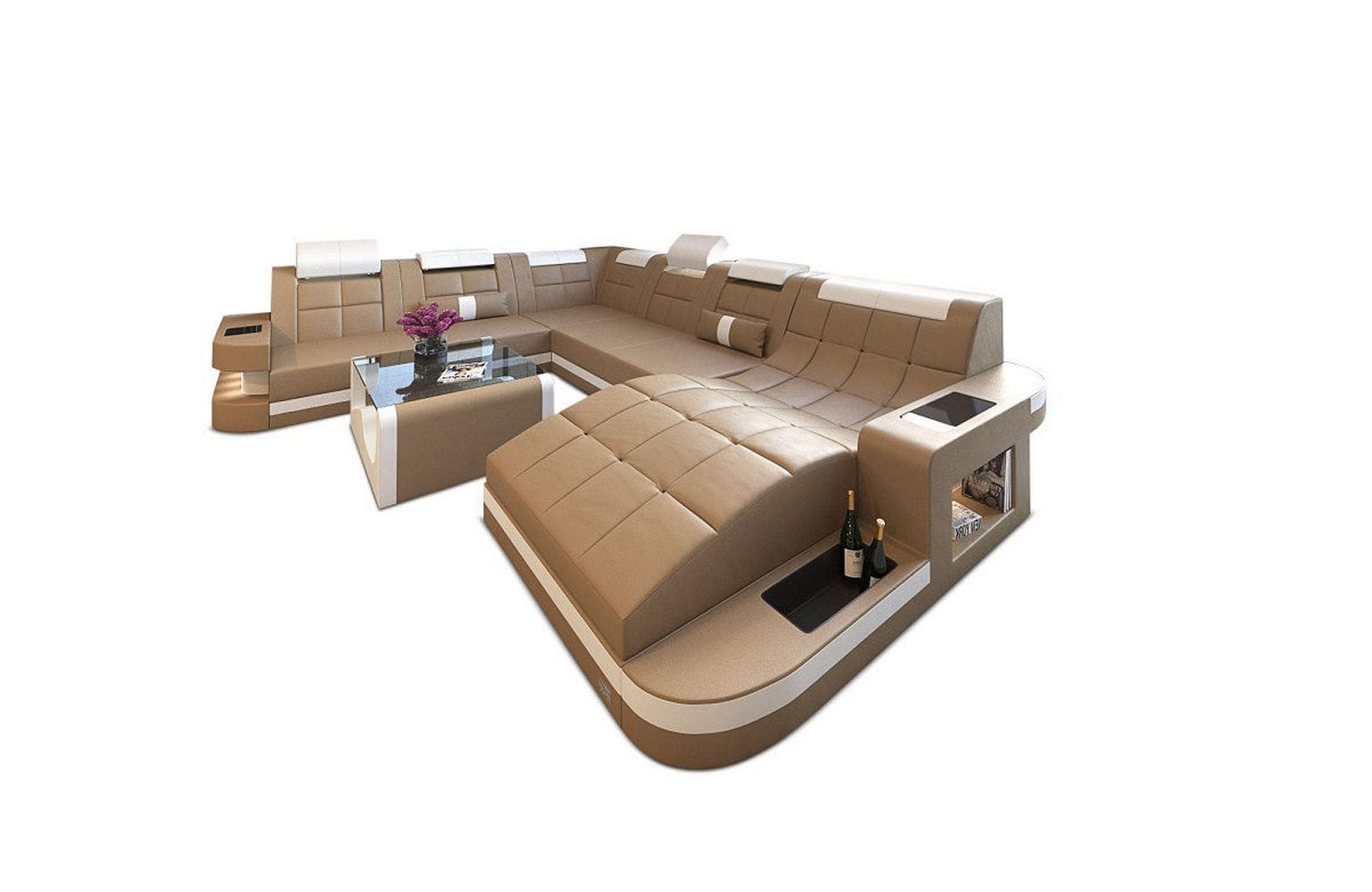 Design Wohnlandschaft Wave XL mit LED sandbeige-weiß
