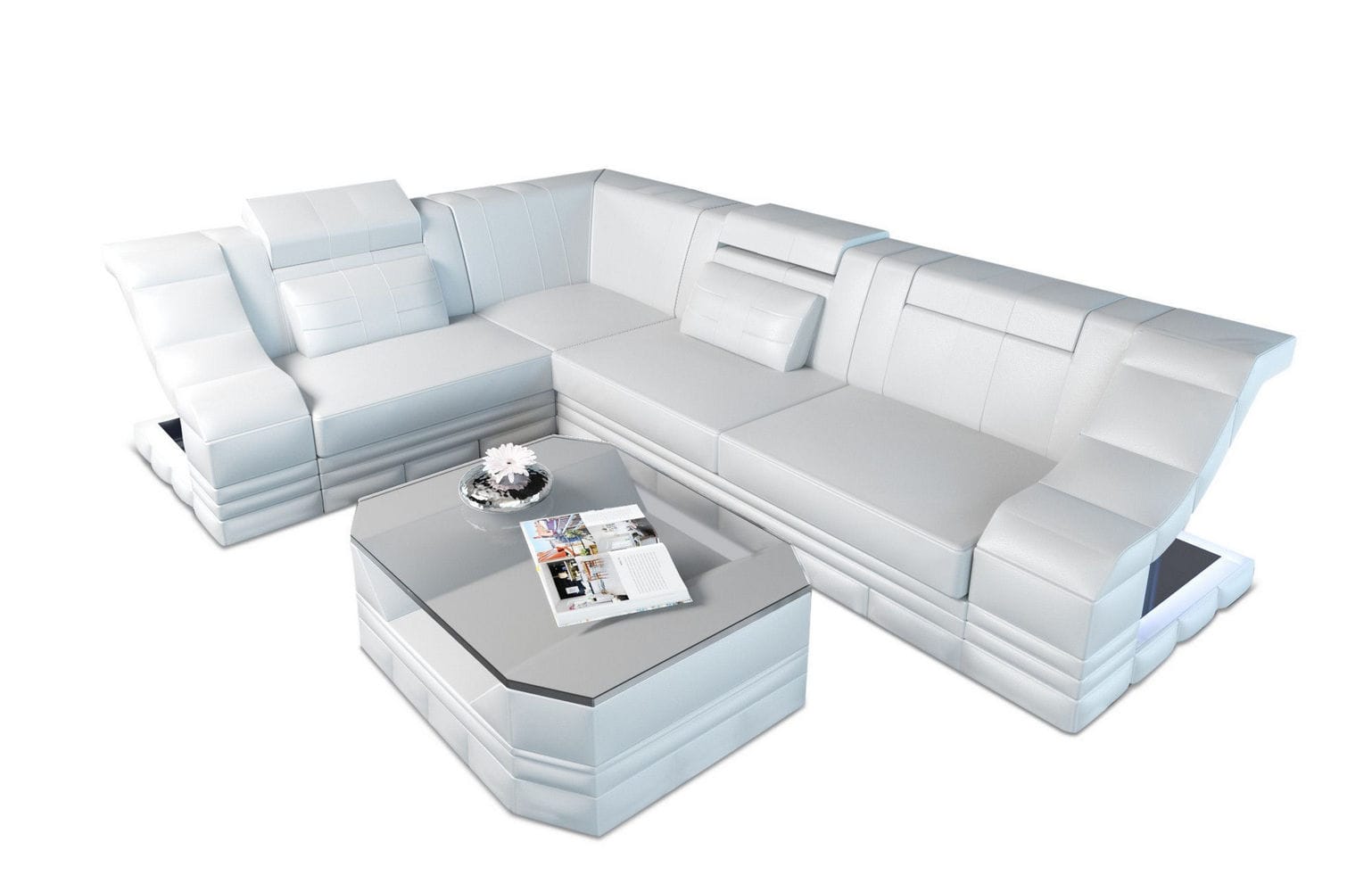 Couch Bianchi L Form in Leder weiß