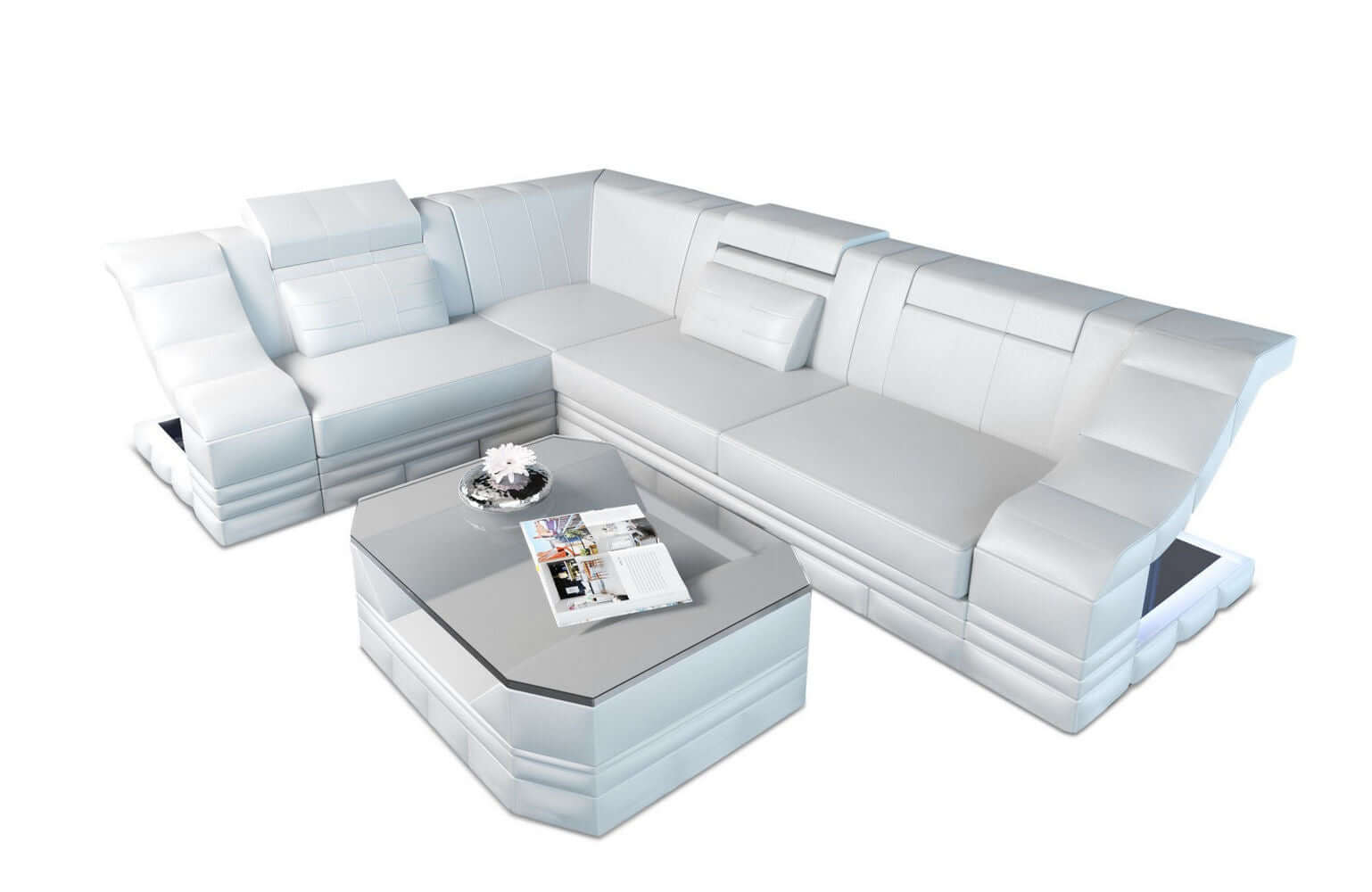 Mini Ecksofa Bianchi L-Form aus Leder Weiß