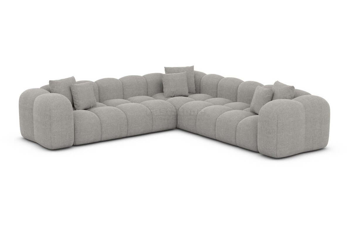 Ecksofa Formentera L Form aus Samtstoff Hellgrau