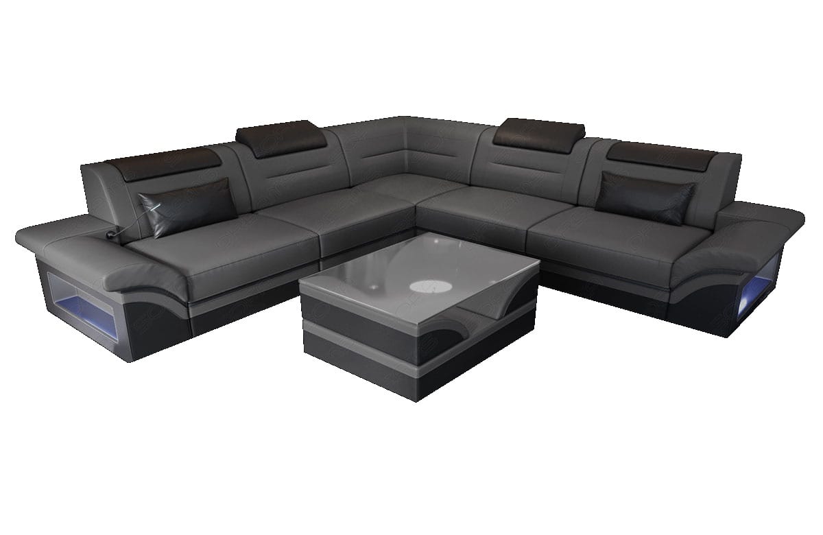 Ecksofa Brianza L-Form aus Leder grau-schwarz