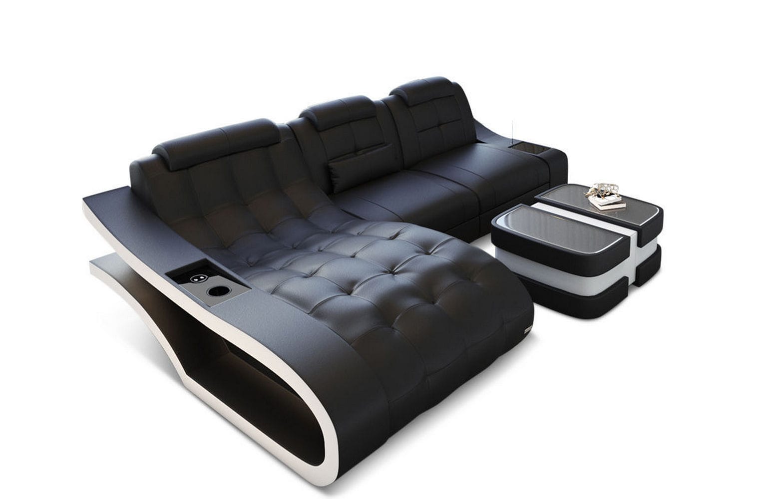 Ecksofa Elegante – Leder & Komfort schwarz-weiß