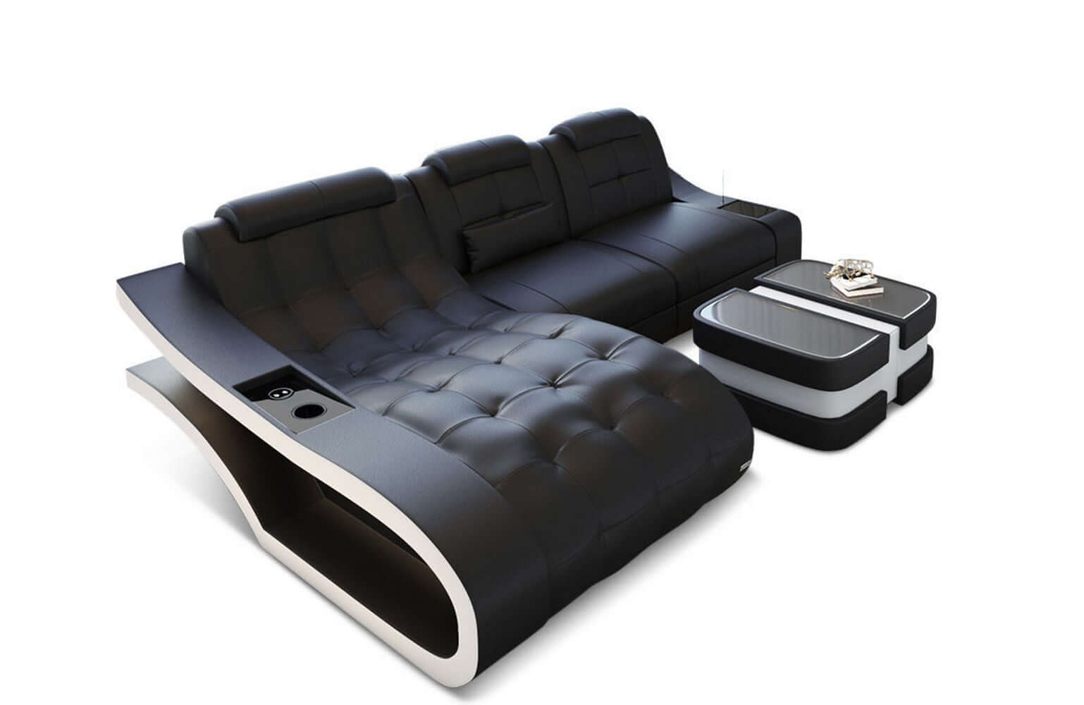 Mini Ecksofa Elegante aus Leder – Stilvoll & Komfortabel Schwarz-Weiß
