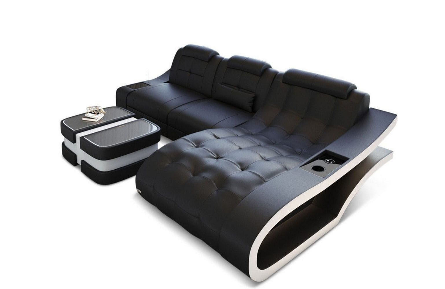 Ecksofa Elegante – Leder & Komfort schwarz-weiß