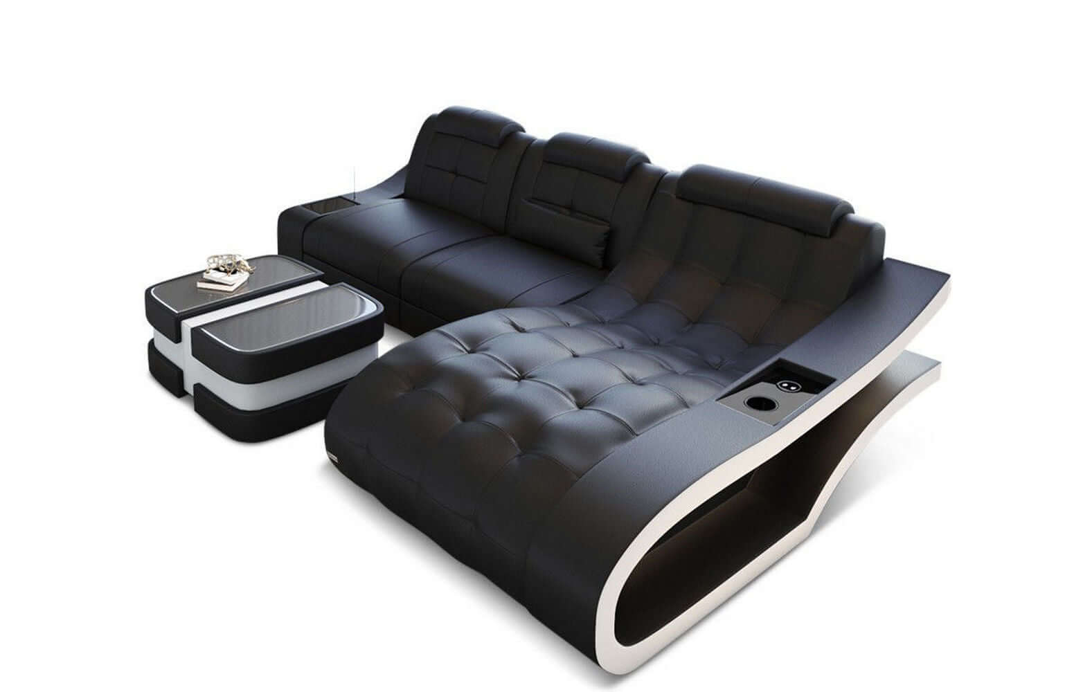 Mini Ecksofa Elegante L-Form Leder schwarz-weiß