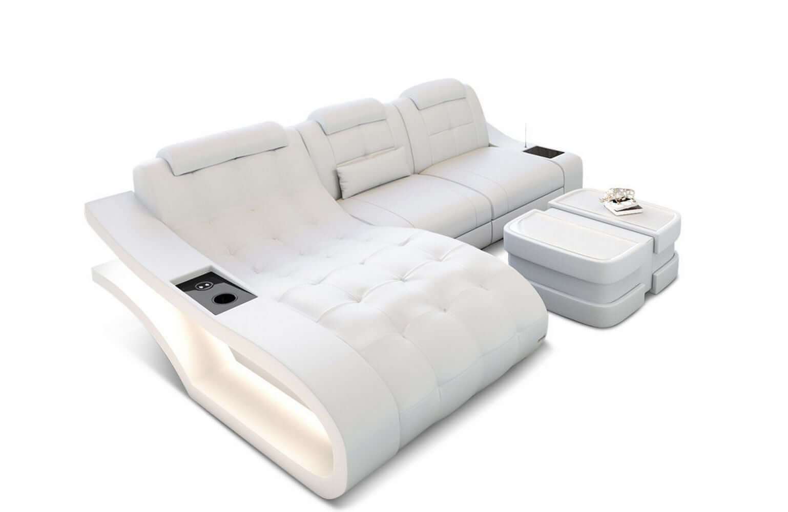 Mini Ecksofa Elegante L-Form in Leder Weiß