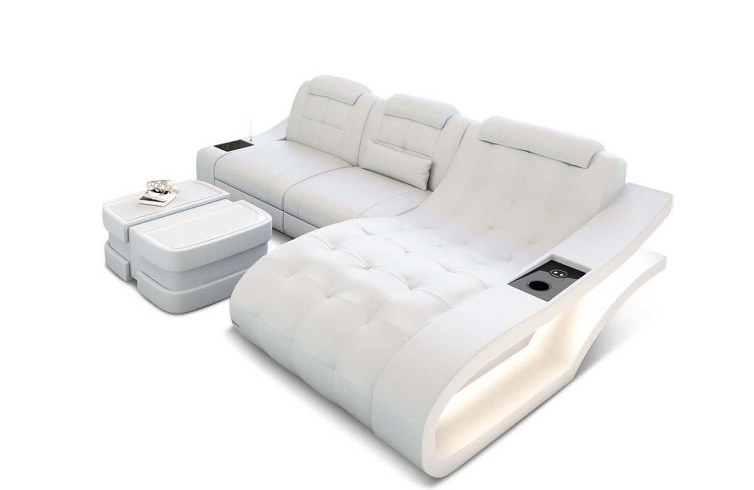 Mini Ecksofa Elegante L-Form in Leder Weiß
