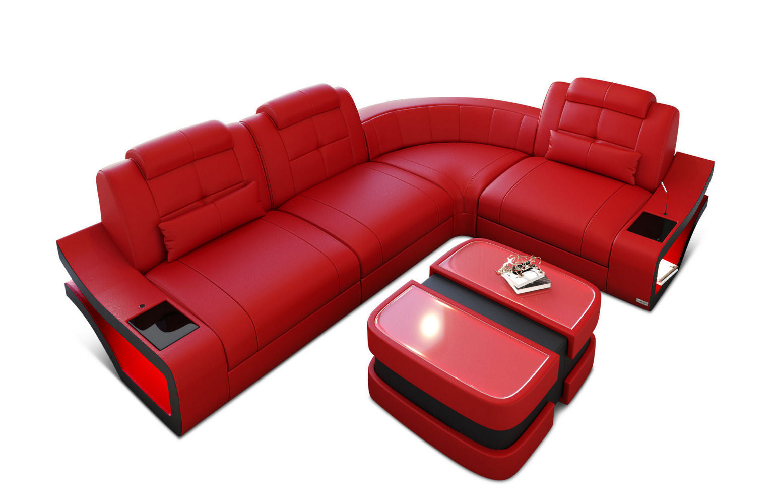 Ecksofa Elena Leder – Eleganz & Komfort rot-schwarz