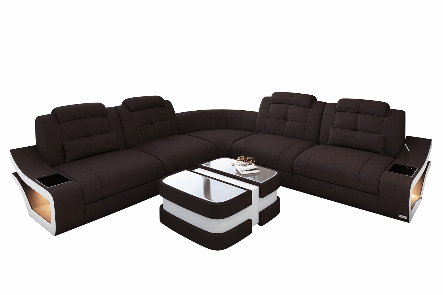 Couch Elena Lang L Form in Stoff mokka-weiß