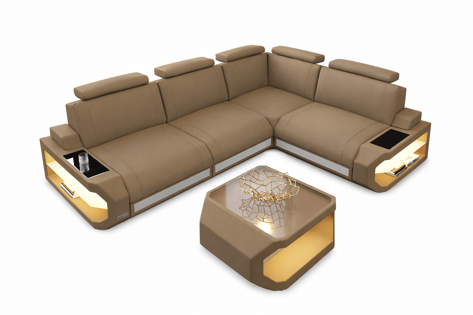 Stoff Ecksofa Siena L-Form Cappuccino-Weiß