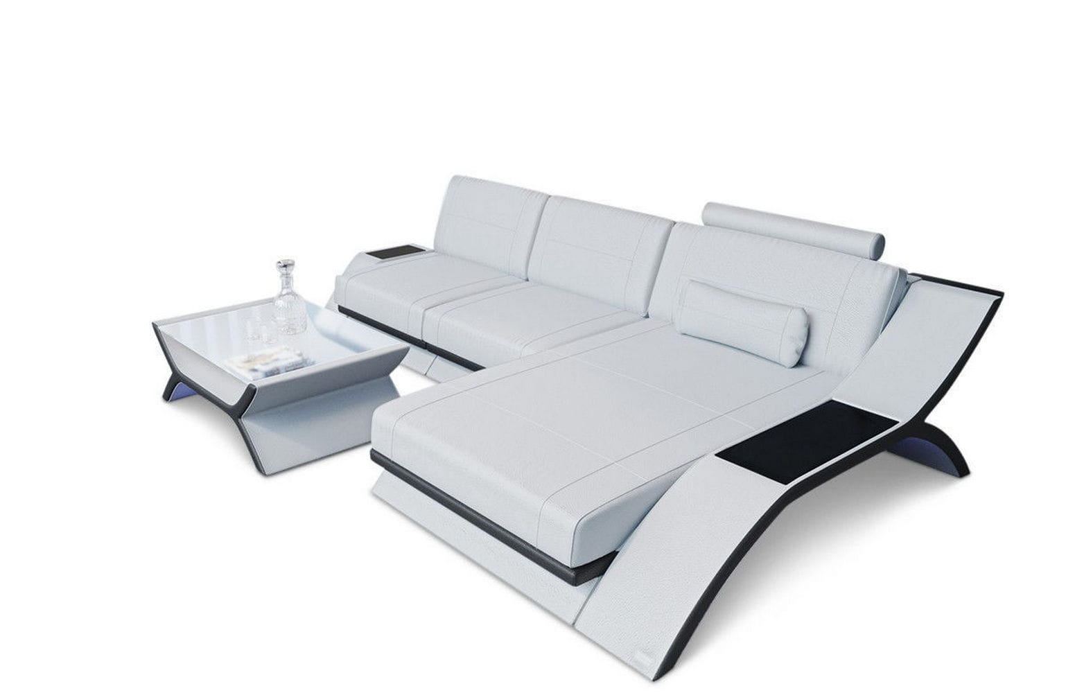 Couch Calabria L-Form in Leder weiß-schwarz