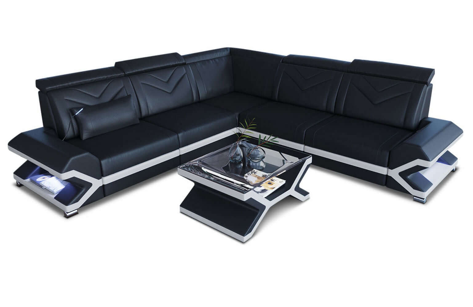 Mini Ecksofa Sorrento – Stilvolles Ledersofa Schwarz-Weiß