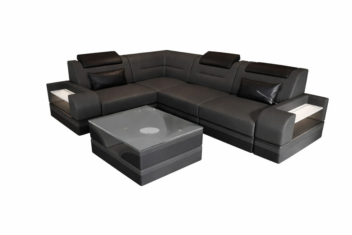 Couch Trivento L-Form in Leder grau-schwarz