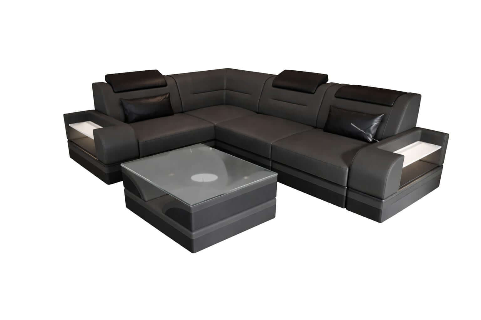 Mini Ecksofa Trivento Kompakt L-Form in Leder Grau-Schwarz