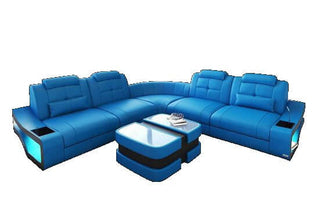 Ledersofa Elena L-Form Lang – Komfort & Stil in Kunstleder und der Farbe Blau und Schwarz