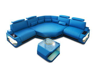 Ecksofa Asti L – Mini & Kompakt in Kunstleder und der Farbe Blau und Schwarz